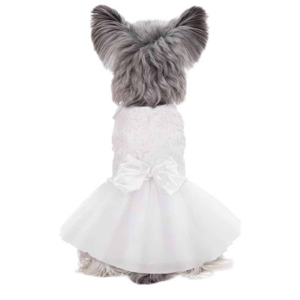 Elegant White Dog Dress with Bow